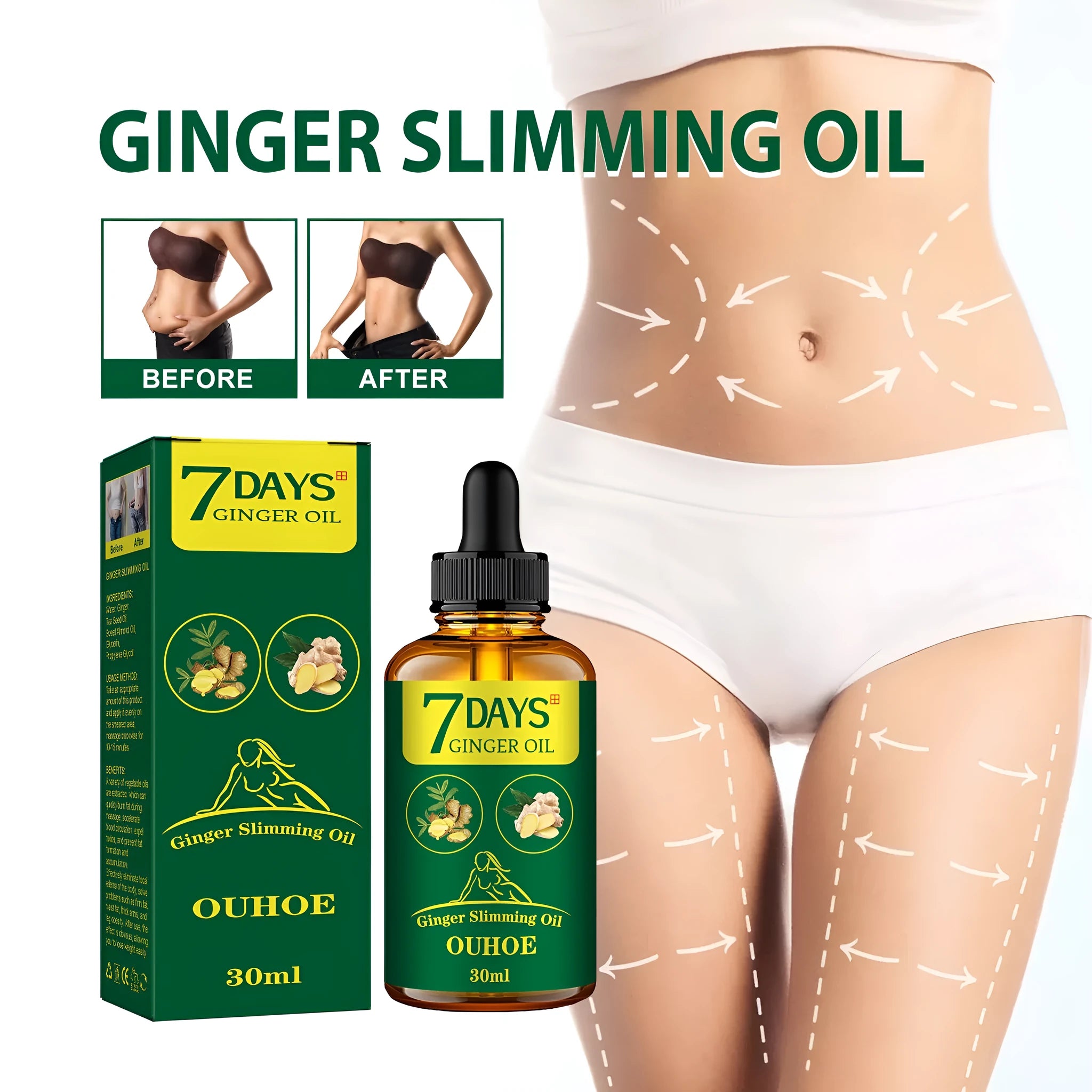 30ml bottle of ginger essential oil for body shaping and thigh muscle firming care