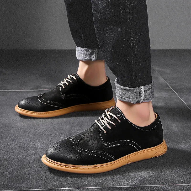 Men's black business formal leather shoes with lace-up design and rubber sole