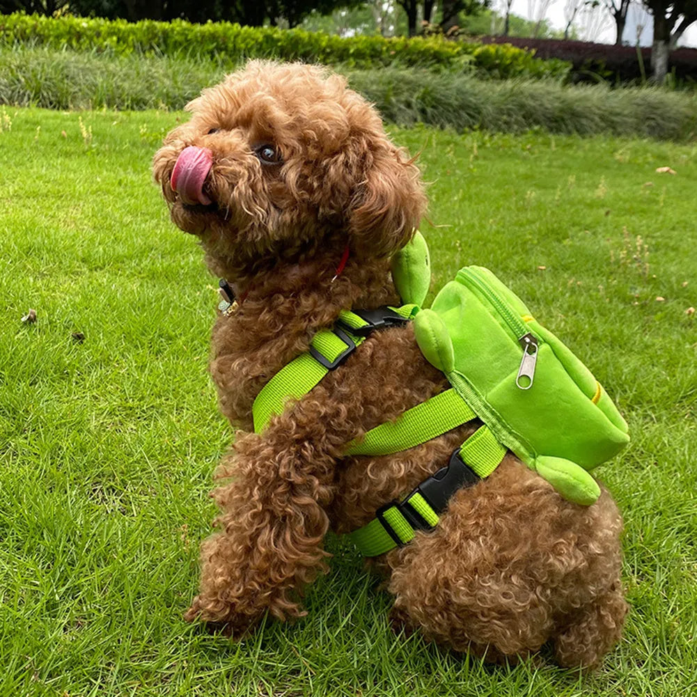 Cartoon turtle shape dog backpack harness vest with metal zipper in velvet material