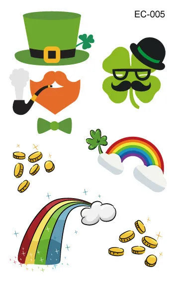 Pack of St Patrick's Day clover temporary tattoo stickers, 120mm by 75mm water transfer design.