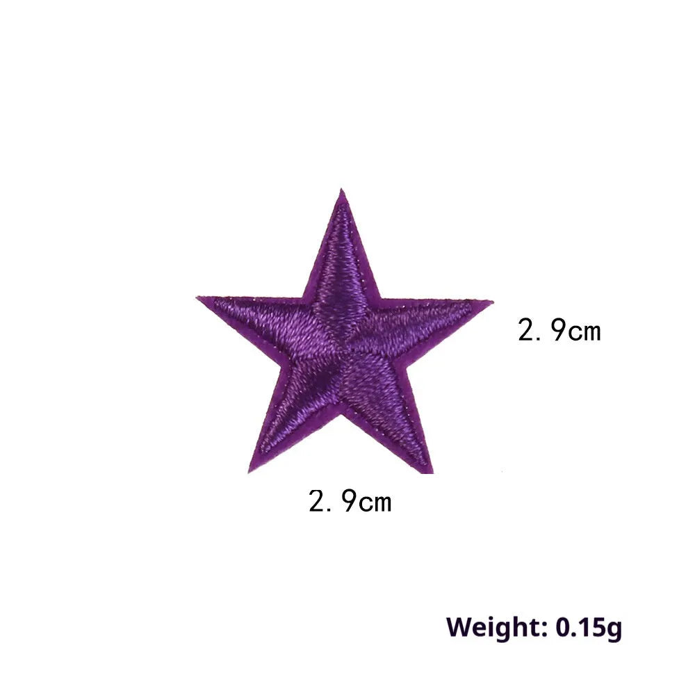 Colourful handmade embroidered five-pointed star cloth stickers for DIY decoration on fabric.