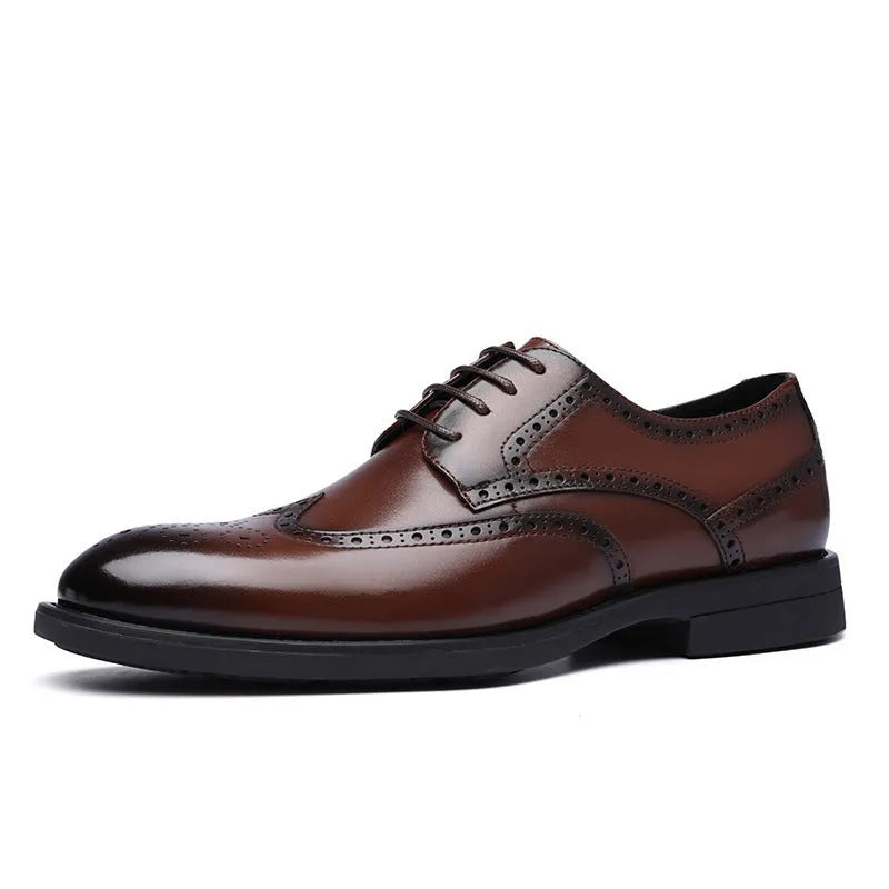 Men's black and brown brogue business shoes with PU leather upper