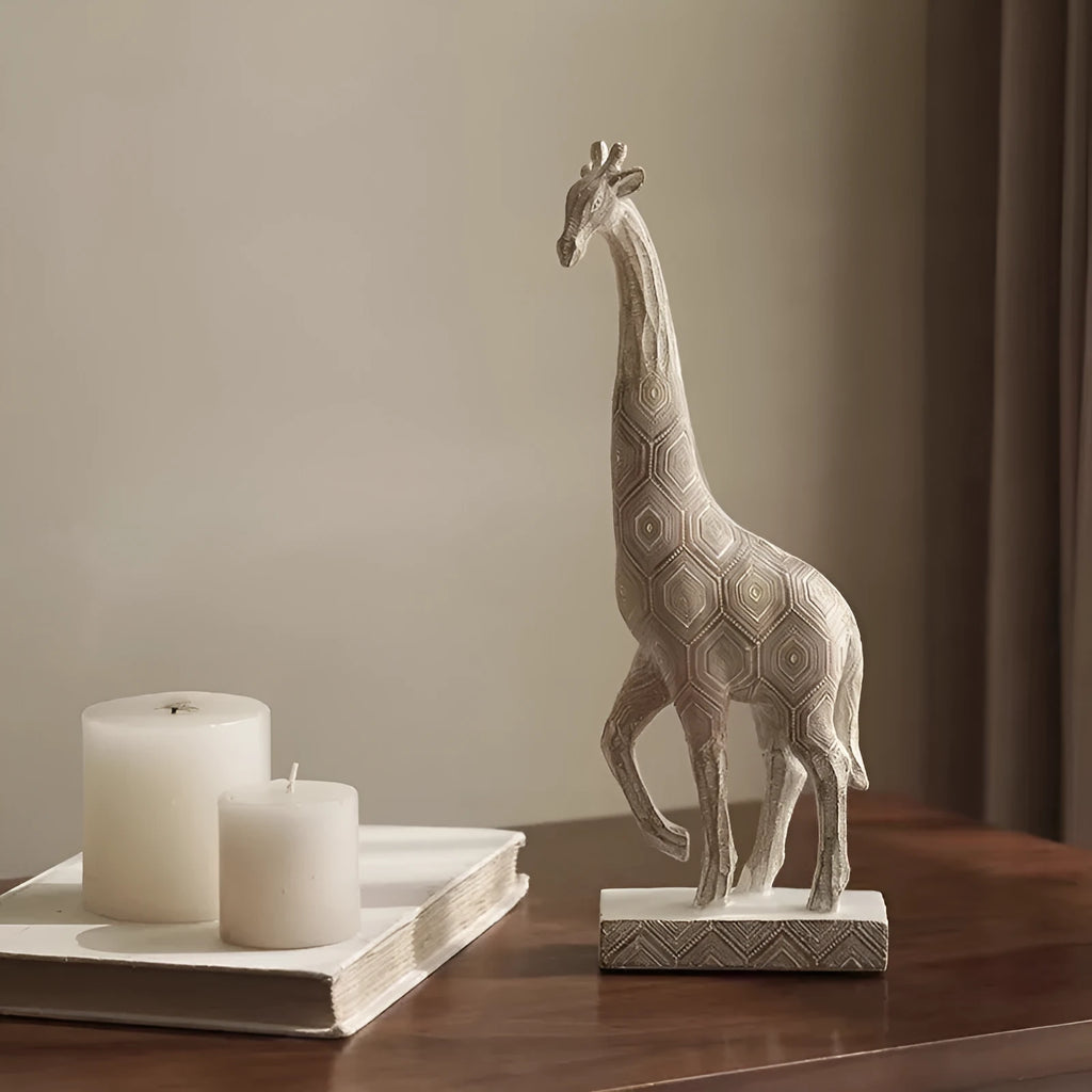 Wood colour giraffe decorative ornament with European styling measuring 30.5cm tall