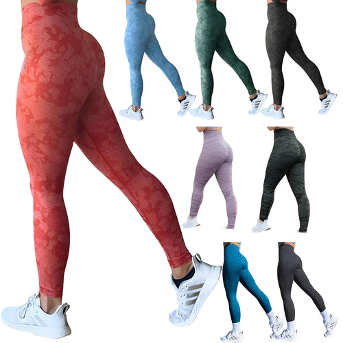 Women's fitness leggings in chemical fibre blend fabric with moisture-wicking properties available in multiple pattern designs