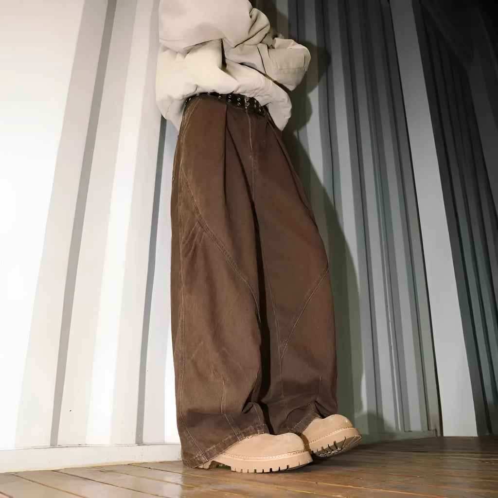 Men's pleated straight trousers in three colours with elastic waistband