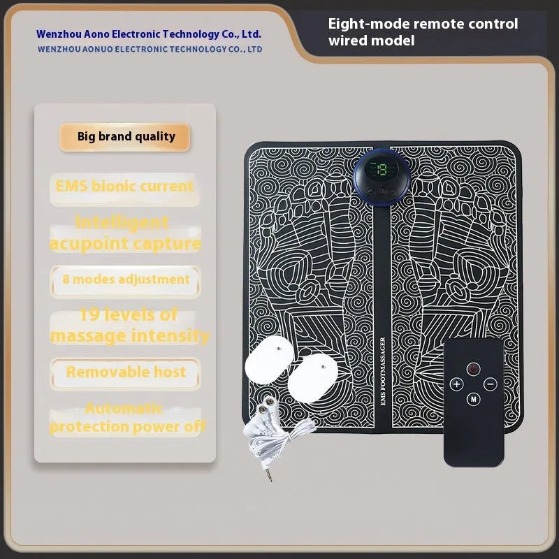 Rechargeable blue and orange foot massager mats with remote control and USB charging cable