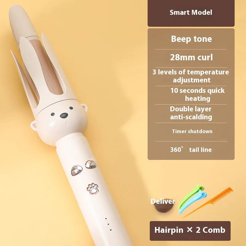 Beige anion automatic hair curler with hair stick accessory for lazy curly hair styling
