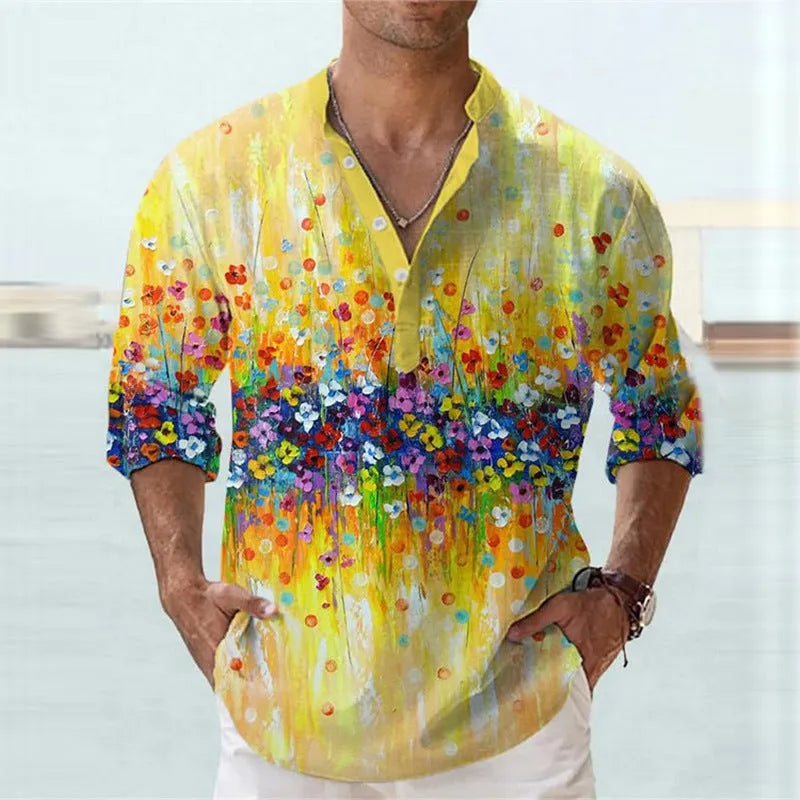 British style striped bamboo hemp shirt with 3D thermal transfer pattern for teenage summer wear