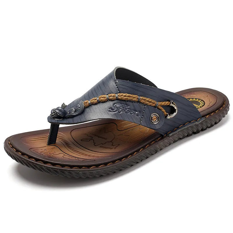 Men's non-slip lightweight slippers in black PU leather with wear-resistant sole available in sizes 38-47