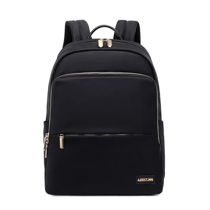 Large capacity black Oxford cloth women's backpack with shoulder straps.