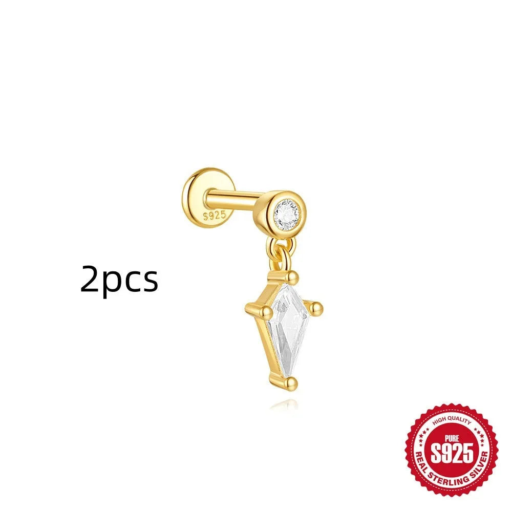 S925 sterling silver geometric kite earring with rhinestone chain tassel in gold colour.