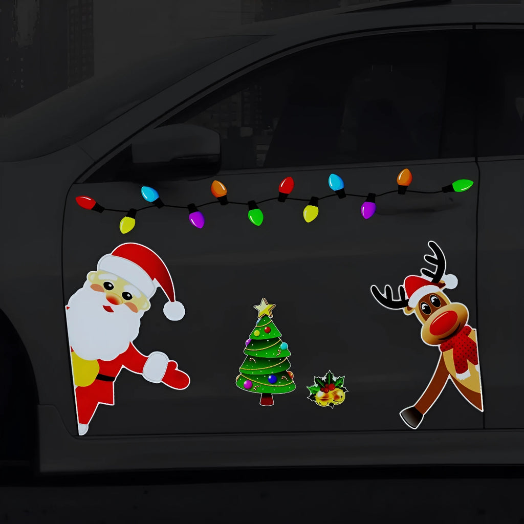 Christmas elk cartoon design reflective magnetic car decoration sticker with 6 colour thread detailing