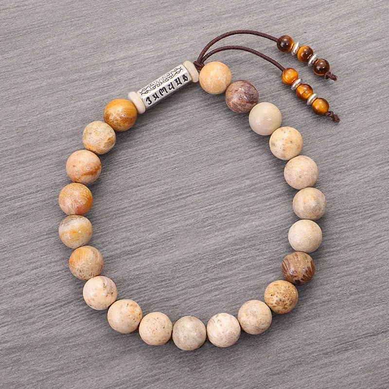 Wood colour handmade stone bead bracelet with European retro design