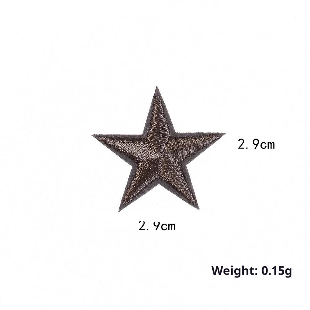 Colourful handmade embroidered five-pointed star cloth stickers for DIY decoration on fabric.