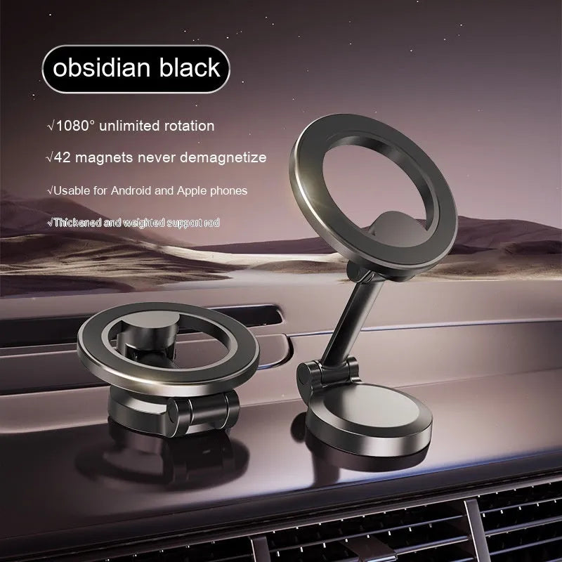 All-metal magnetic car phone mount in Qian colour with foldable design for dashboard mounting
