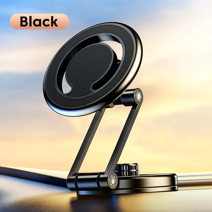 Telescopic folding car phone holder with magnetic suction dashboard mount in black or silver