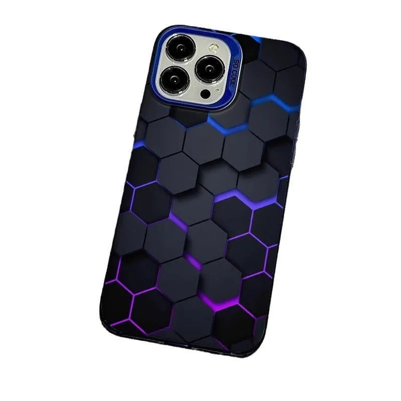 Frosted PC iPhone protective case with honeycomb square pattern in Moonlight colour options