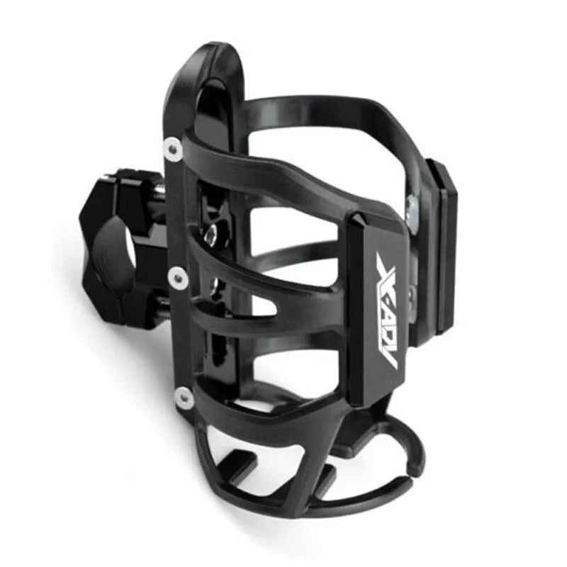 Modified water bottle cage mounted on Honda X-ADV scooter bumper in multiple colour options