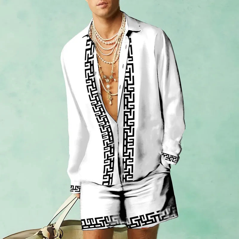 Men's slim fit summer shirt and shorts set in coordinating colours on hanger
