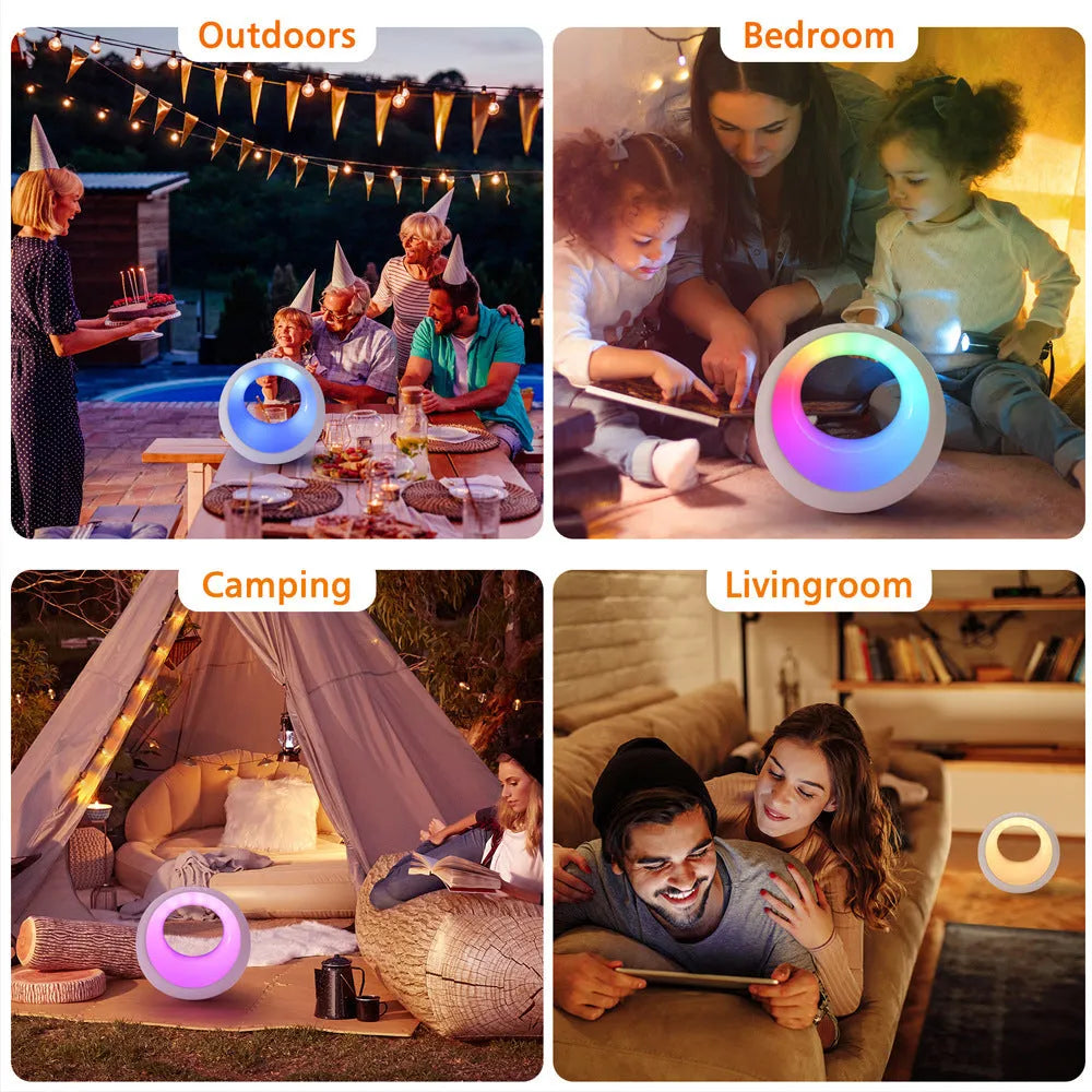 Creative Touch small RGB colour changing night lamp with remote control on wooden desk