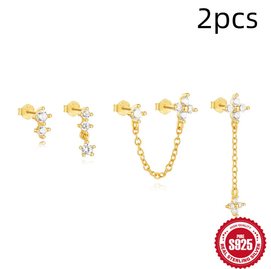 S925 sterling silver clover petal earrings with electroplated gold finish and geometric simple style for women