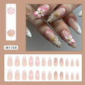 French style fake nails with floral rock pattern design in simple flower colour