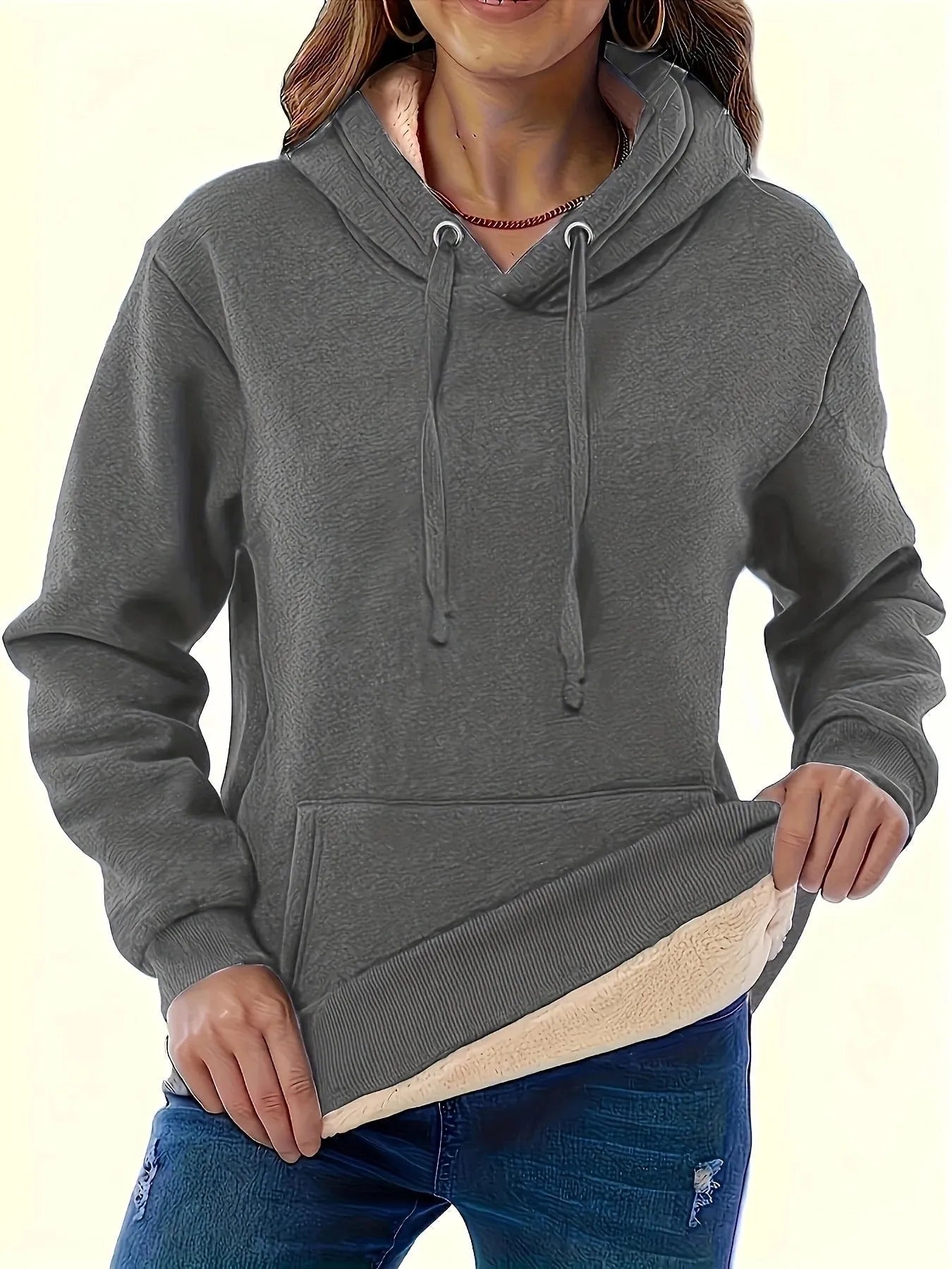 Women's thick pullover hoodie with 3D pattern in black, grey, red or navy featuring long sleeves and hood