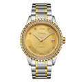 Men's gold automatic mechanical watch with black dial and luminous hands, business style waterproof timepiece
