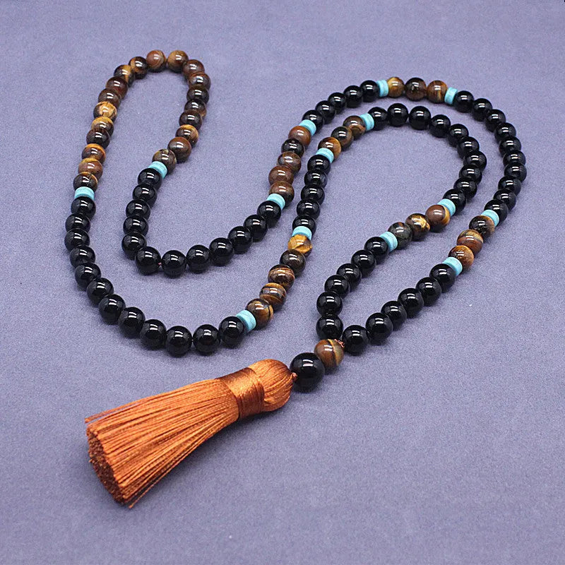 Black agate bracelet and necklace set with tiger eye stone geometric jewellery pieces