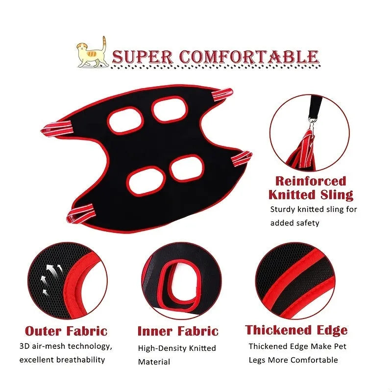Pet grooming restraint hammock bag hanging system for nail trimming and bathing in four sizes