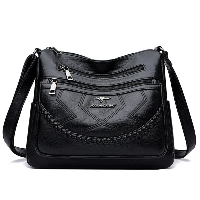 Soft PU leather women's shoulder bag in a horizontal square shape with a large capacity interior