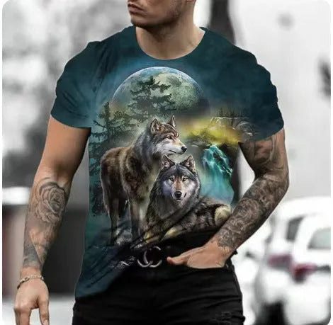 Retro 3D animal print men's short-sleeved T-shirt in bird eye cloth fabric