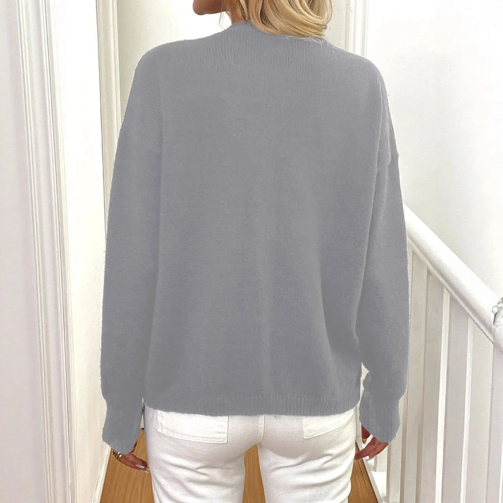 Women's deer plush sweater coat with princess sleeves in black or grey colour options
