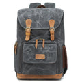 Canvas DSLR camera backpack in khaki colour with backpack straps and storage compartments