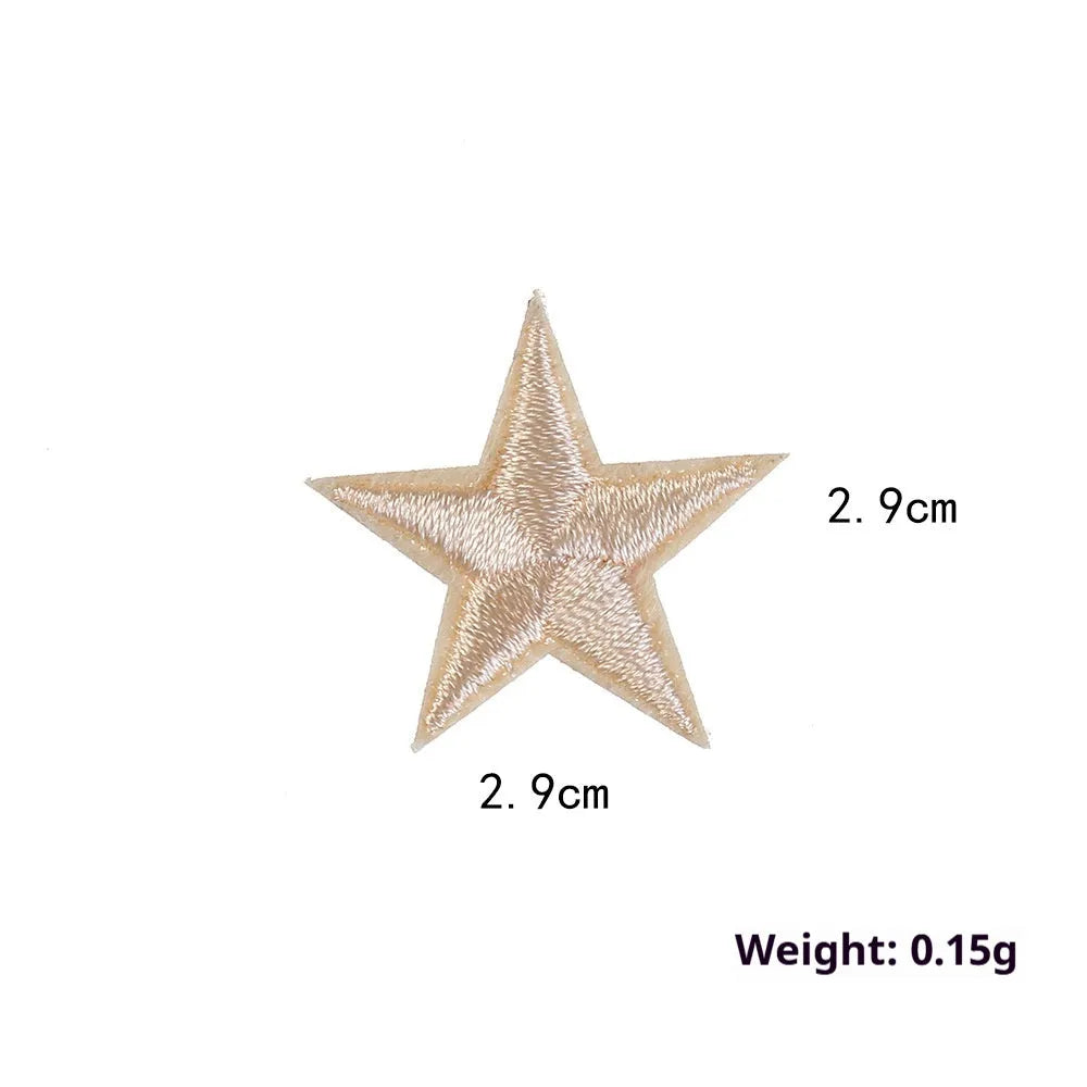 Colourful handmade embroidered five-pointed star cloth stickers for DIY decoration on fabric.