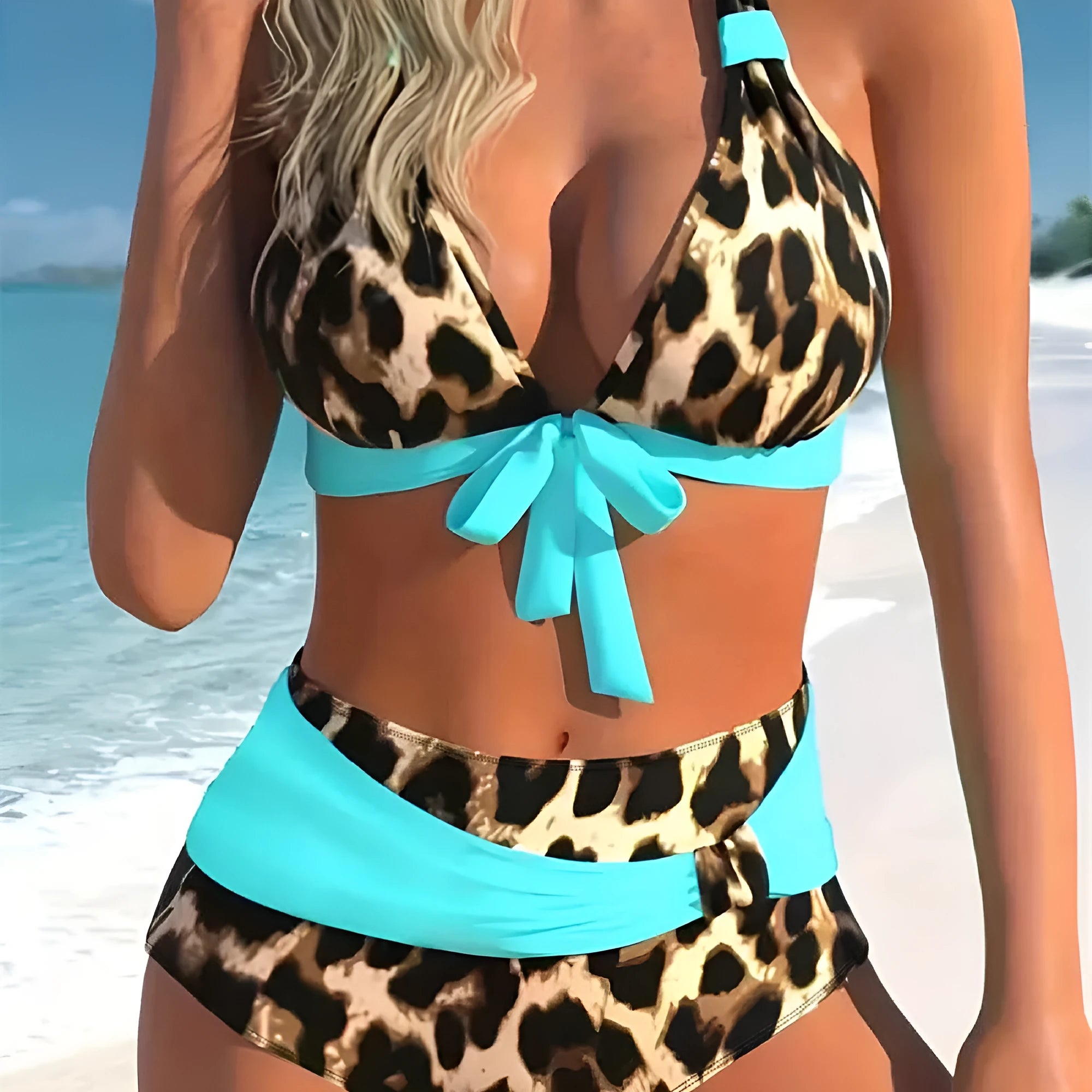 Women's colourful printed plus size bikini set with polyester-spandex fabric in multiple design options