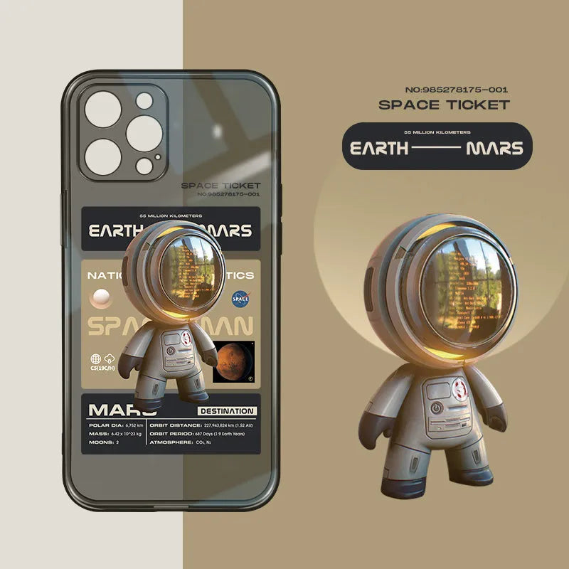 Soft black TPU iPhone case with anti-drop protection showing Mars Ticket and Oasis Flights design options