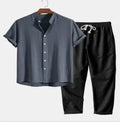 Men's slim fit shirt and trousers set with floral printed pattern in green colour option
