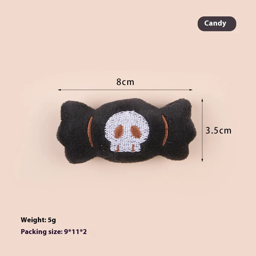 Colourful plush cat teaser wand with candy, eyes and skull animal shapes for interactive play
