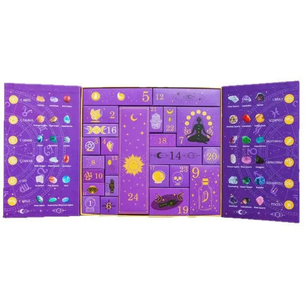 Halloween countdown gift box with festive paper design measuring 33.5cm wide
