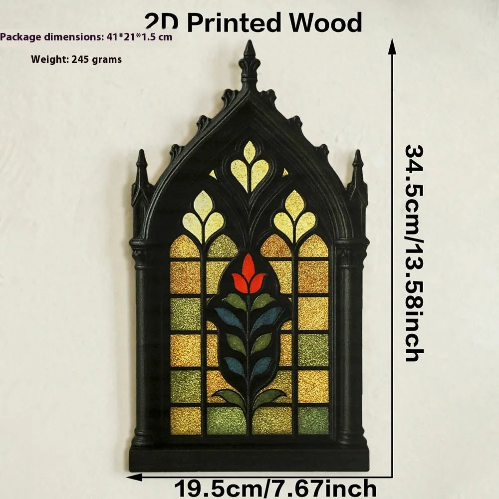 Black wooden gothic arch door frame wall shelf storage rack decorative pendant.