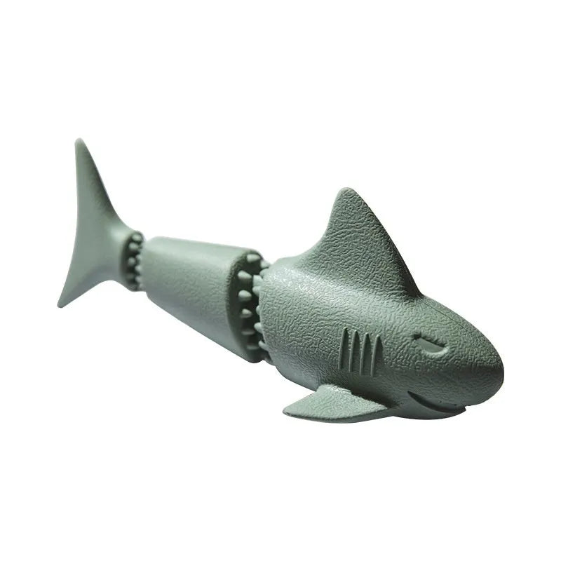 Blue rubber shark-shaped dog chew toy for large dogs