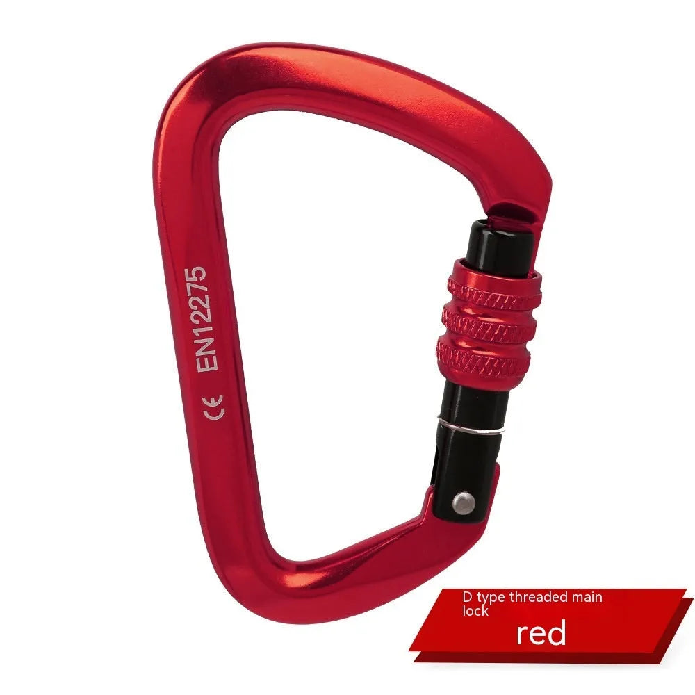 D-type steel climbing lock with choice of automatic or threaded gate, shown in red colour.