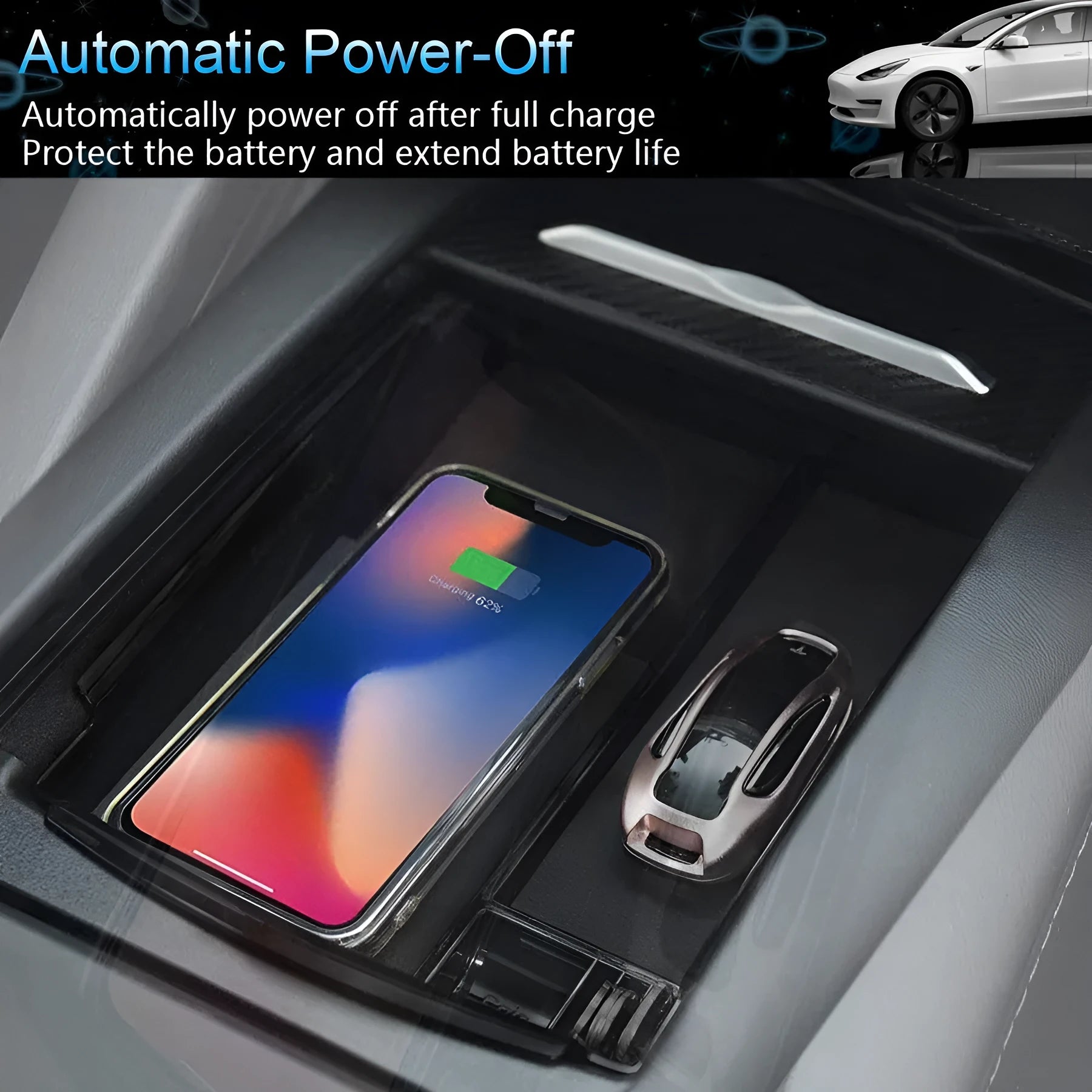 Black ABS wireless charging storage box with QI compatibility and storage compartments