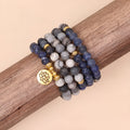 Blue patterned network stone bead multi-layer bracelet with alloy clasp on wrist