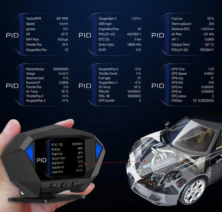 Black vehicle HUD head display unit with OBD cable connection for windscreen projection