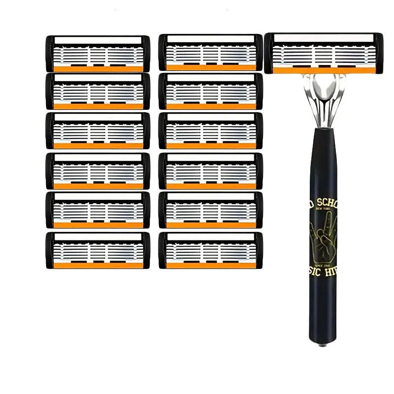 Black six-layer finger type manual shaver handle with multiple blade configuration options