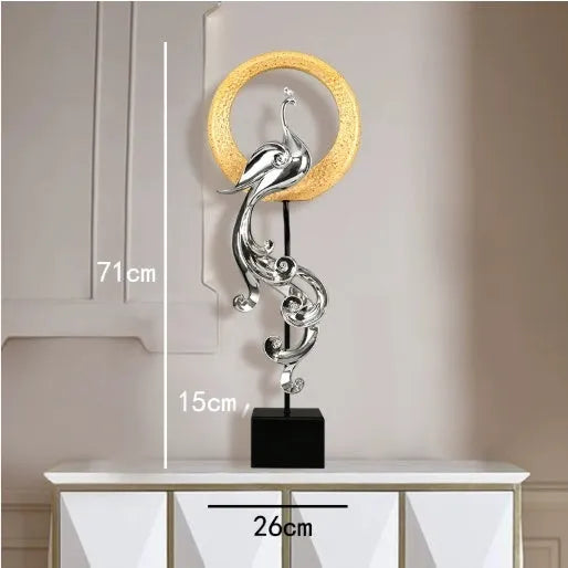 Large European-style phoenix resin ornament in silver, rose gold, or red colour options