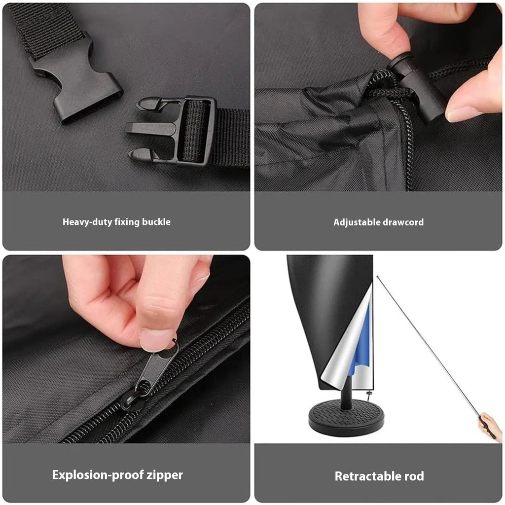 Black oxford cloth waterproof cover for a garden banana umbrella on a patio table