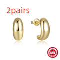 S925 sterling silver C-shaped stud earrings with electroplated gold or white gold finish